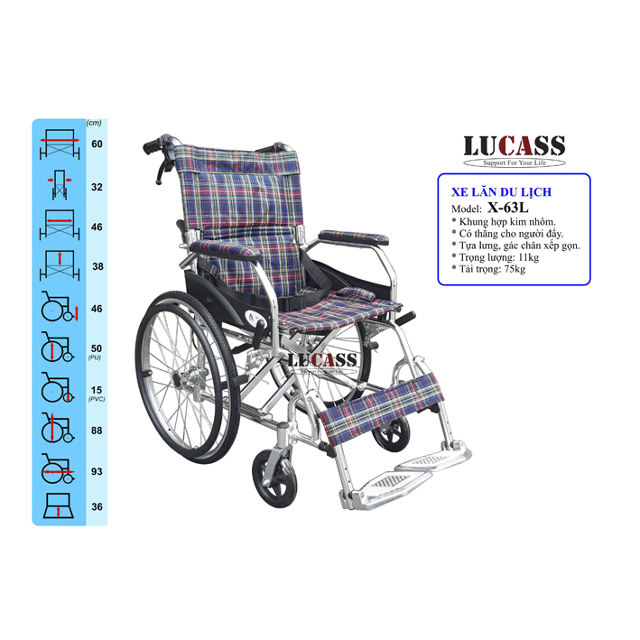 Xe lăn lucass nhôm du lịch X-63L